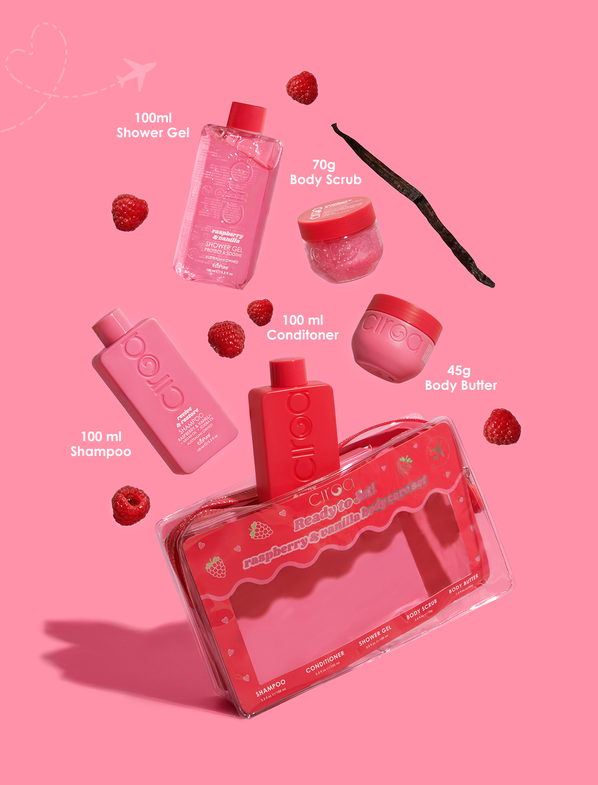 Ciroa Raspberry & Vanilla zestaw podróżny 5 el malina-wanilia