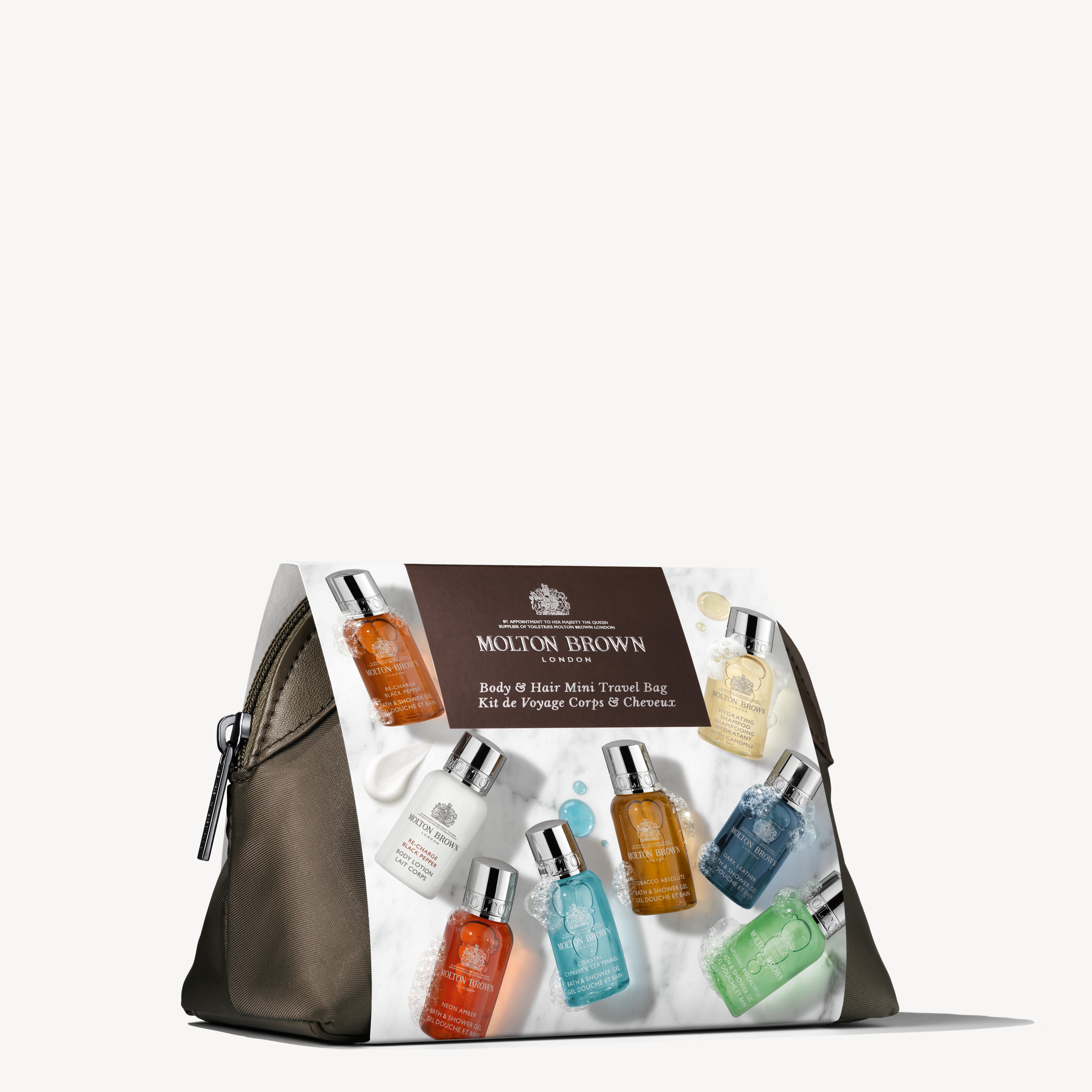 Molton Brown kosmetyczka zestaw 8 miniatur żele i szampon