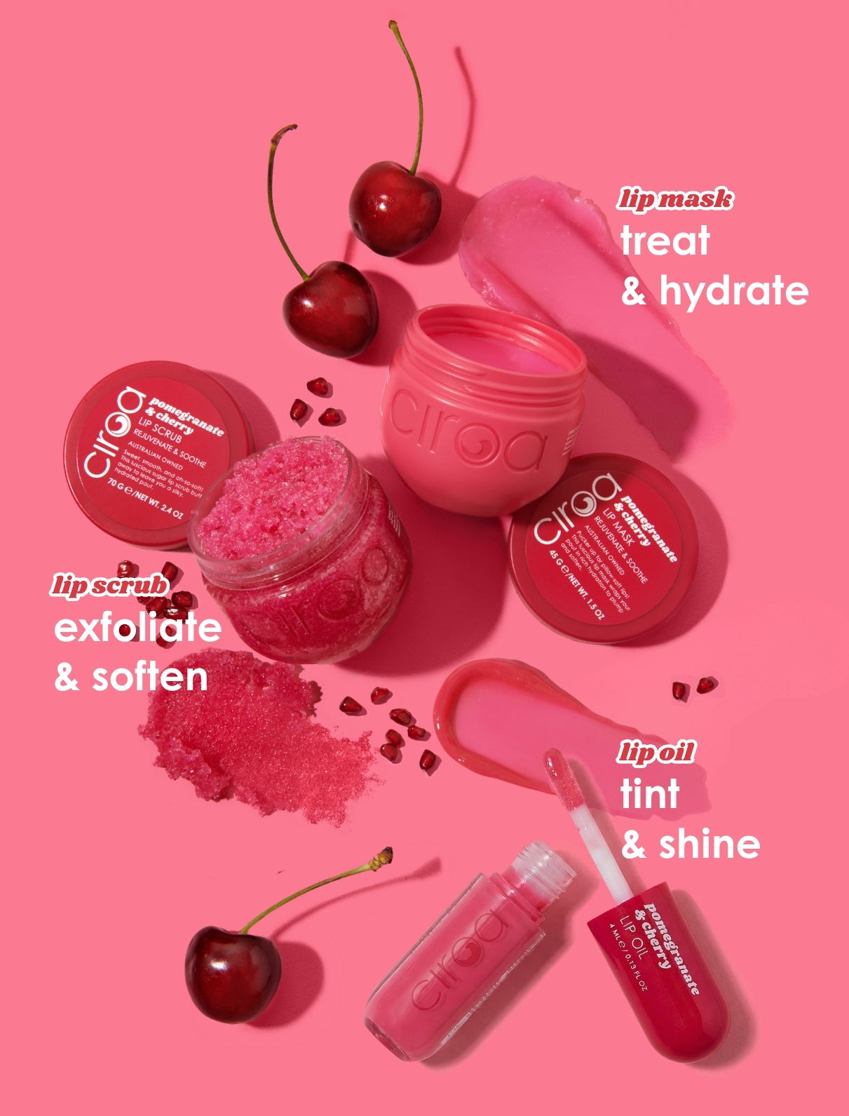 Ciroa Pomegranate & Cherry Ultimate Lip Care Ritual zestaw do ust 3 szt nawilżający