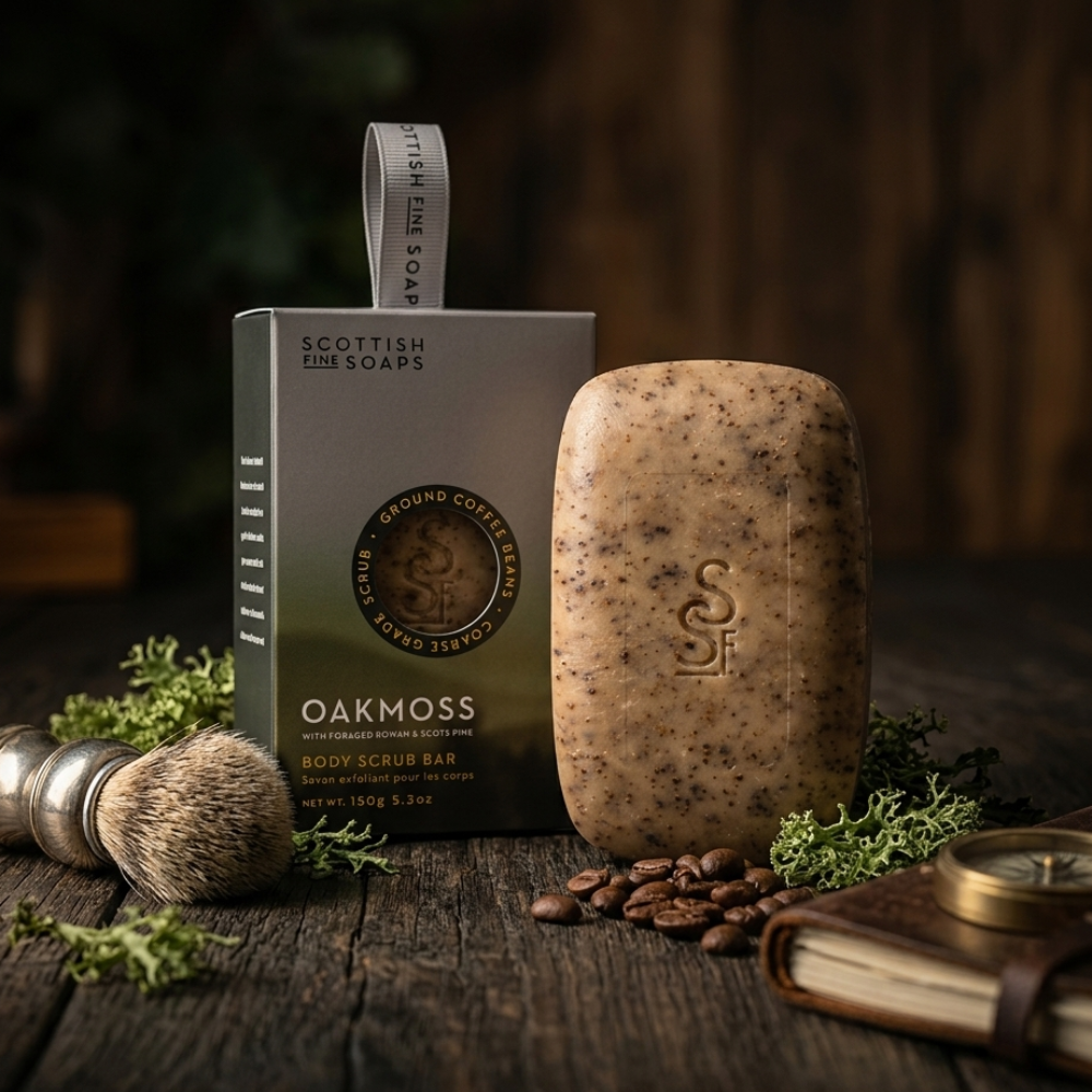 Scottish Fine Soaps Oakmoss peeling w kostce 150 g kawowy