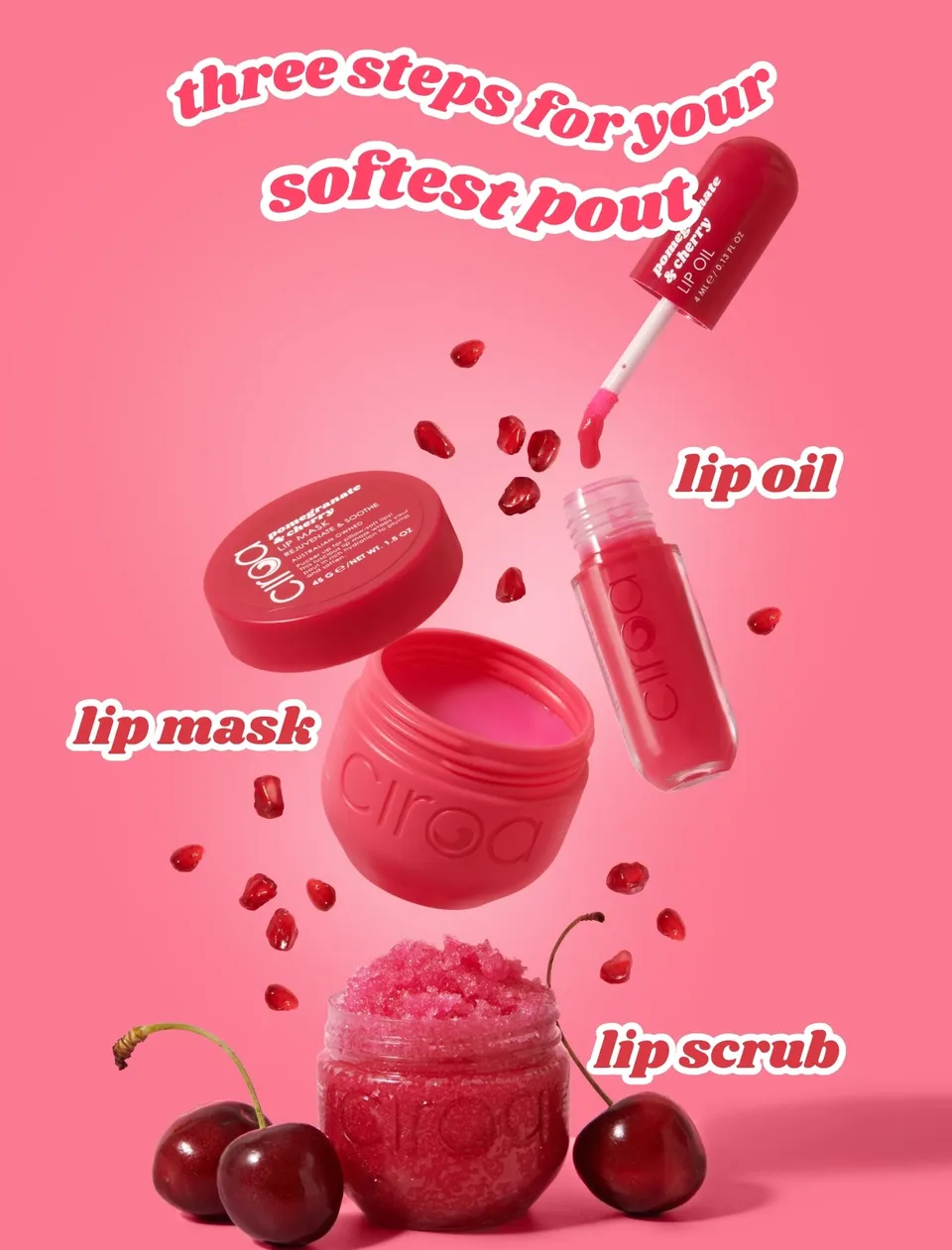 Ciroa Pomegranate & Cherry Ultimate Lip Care Ritual zestaw do ust 3 szt nawilżający