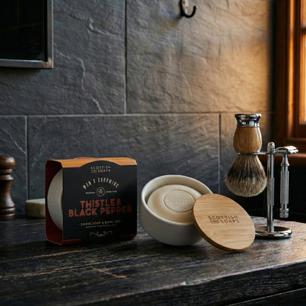 Scottish Fine Soaps Thistle & Black Pepper mydło do golenia z miską