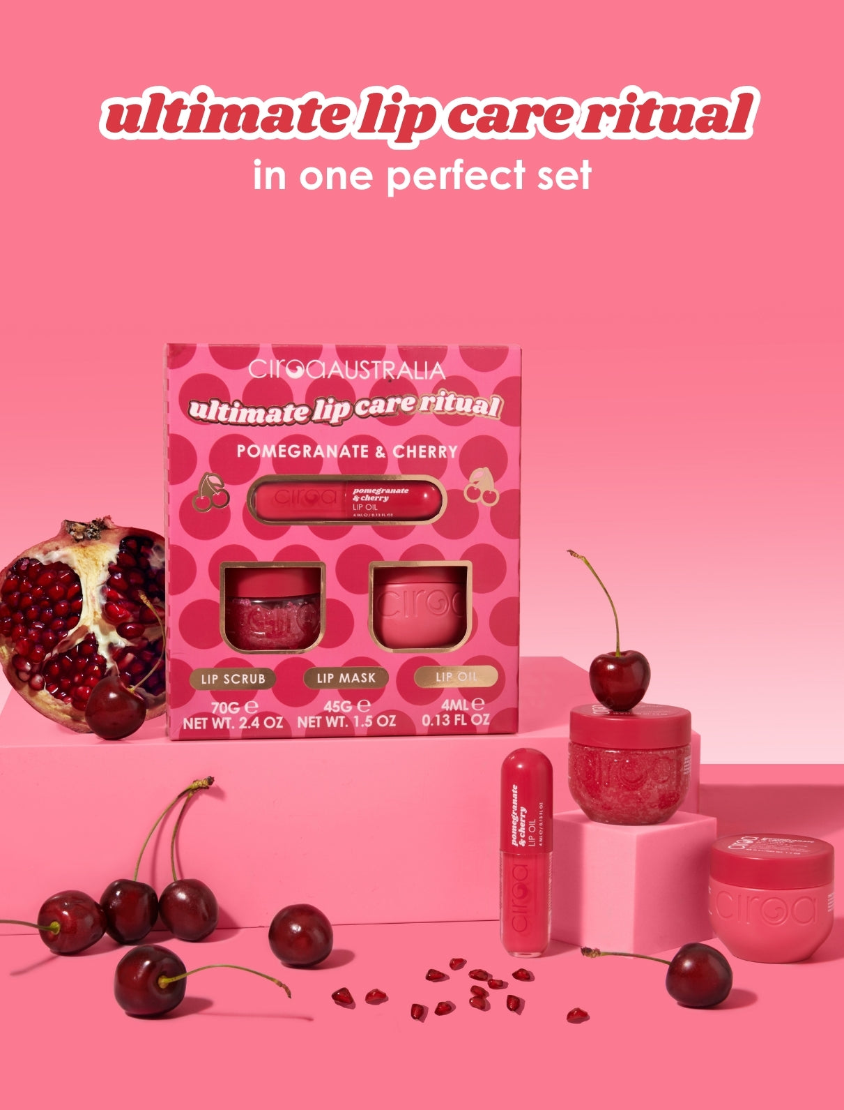 Ciroa Pomegranate & Cherry Ultimate Lip Care Ritual zestaw do ust 3 szt nawilżający